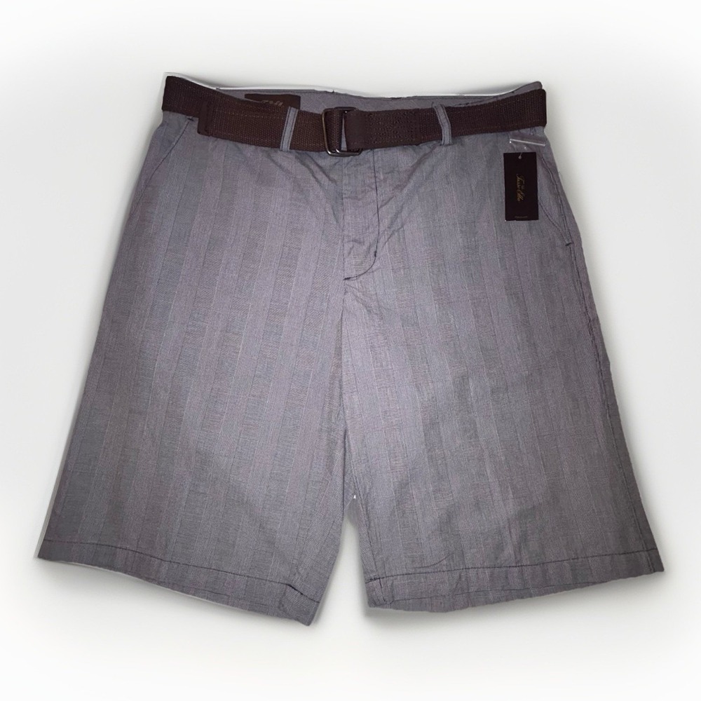Tasso Elba Size 32 Mens Shorts Belted‎ Blue Check Plaid Flat Front NEW Preppy